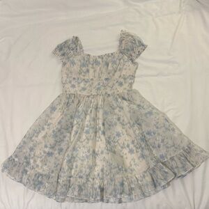 Floral Blue and White Bouncy Mini Dress